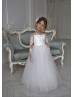 Sheer Long Sleeve White Lace Tulle Flower Girl Dress